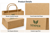 Sac en papier kraft brun personnalisé rectangulaire SOS pour boulangerie, emballage alimentaire, sac à lunch blanc avec logo