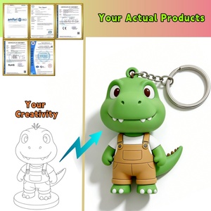 Porte-clés personnalisé en PVC imprimé en 3D, <span class=keywords><strong>dinosaure</strong></span> vert, léger, figurine de dessin animé personnalisée pour cadeaux d'affaires - Product Image 1