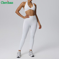 Ensemble de yoga pour femmes effet seconde peau, débardeur dos nu en V profond et leggings longs rehausseurs de fessiers, ensemble 2 pièces de sport
