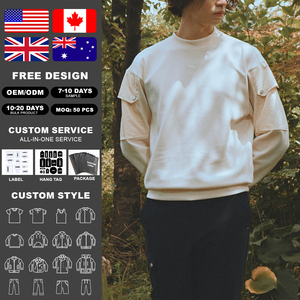 Sweat-shirts pour hommes KingSen Custom Pockets, col rond, épaules tombantes, style rétro streetwear, en coton. - Product Image 2