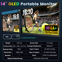 Moniteur portable OLED pour extension d'écran d'ordinateur portable, batterie intégrée, 1920x1200, double écran attachable pour le travail professionnel