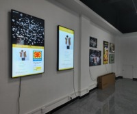 Écran de menu numérique suspendu pour publicité, machine publicitaire pour café, intérieur, 49-55 pouces, murs vidéo Guangdong, mur vidéo LED transparent