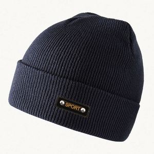 Simple Fashion Winter Hat Men's Fashionable Knitted Warm Cold Hat Custom Patch logo Beanie - Product Image 4