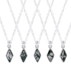 Collar con Colgante de Ágata Musgosa en Forma de Cometa, Plata de Ley 925, Engaste de Bisel, Solitario Geométrico, Joyería para Mujer, Uso Diario - Product Image 4