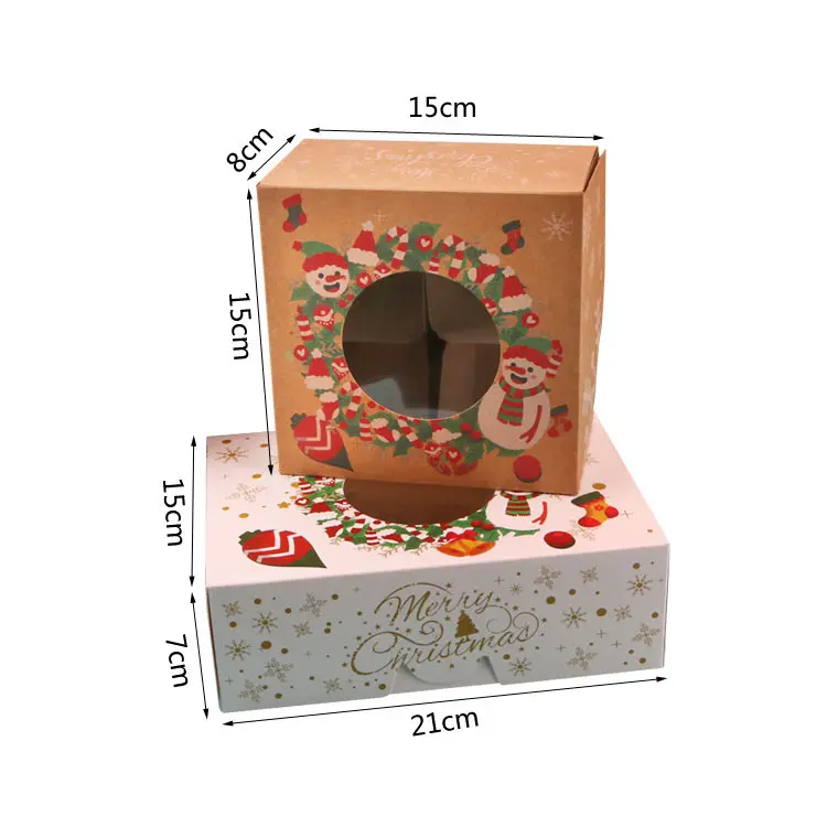 Eco Friendly Customized Christmas Gift Transparent Cardboard Paper Packaging Cake Box Christmas Gifts Box Pizza Candy Food Boxes