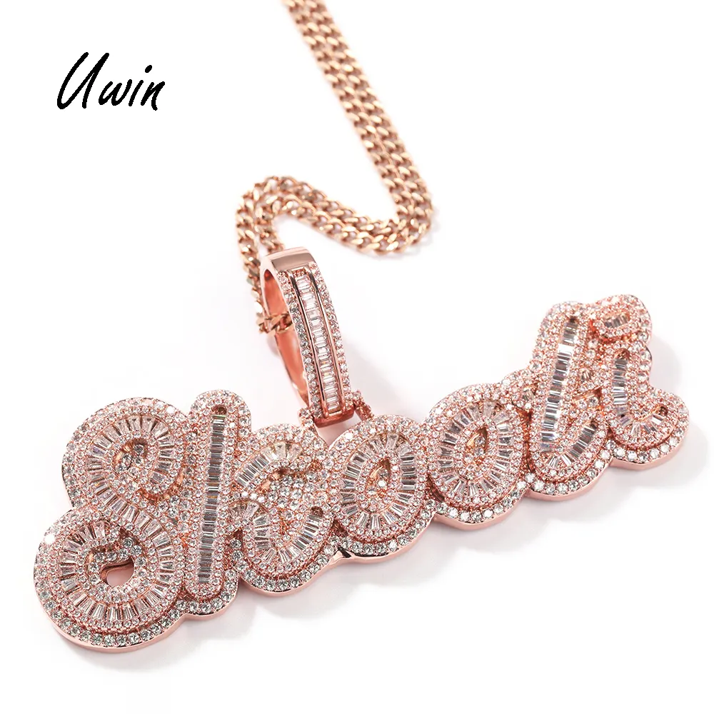 2021 New Uwin Custom Iced Out CZ Names Pendant Necklaces Jewelry match with Rope Tennis Chain