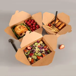 Fiambreras de papel Kraft impresas ecológicas, contenedor de ensalada de comida para llevar recubierto de PE para embalaje para llevar eco-sostenible - Product Image 1