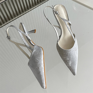 Sandales à talons hauts pointus blanches pour femmes, en satin, style slingback, sexy, pour mariage, demoiselles d'honneur et soirées estivales - Product Image 2