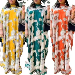 K0085 2023 africano talla grande estampado gasa hasta el suelo vestido musulmán moda mujer túnica Abaya ropa islámica Vestidos Mujer - Product Image 2