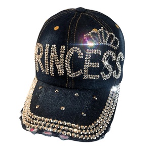 Letter PRINCESS Custom LOGO Sporty Womens Baseball Cap Jewel Rhinestone Bling <b>Hats</b> Jeans Wash Denim <b>Light</b> Common Fabric - Product Image 1
