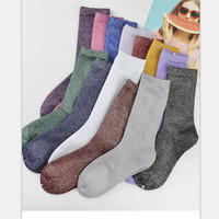 Chaussettes Cheville Lurex Argenté Unies Tricotées Brillantes Colorées Métallisées Rose Violet Grande Taille pour Femme Hiver