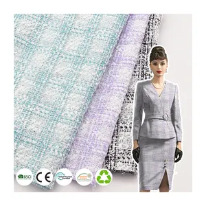 Kustom Fancy Coat Fabric 290gsm 97.6% Polyester 0.9% Spandex 1.5% metalik Chane-style Tweed kain rajut untuk wanita garmen