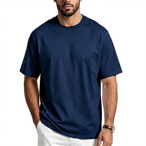 <b>Men's</b> <b>Navy</b> <b>Blue</b> Solid Color Cotton <b>T</b>-<b>Shirt</b> O-Neck Short Sleeve Casual Oversized Fit Jersey Knitted Plain Dyed Eco-Friendly - Product Image 1