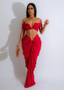 King Mcgreen Star à la mode femmes deux pièces <span class=keywords><strong>jupe</strong></span> ensemble Sexy <span class=keywords><strong>Stretch</strong></span> hors épaule sans manches bustier tubulaire et <span class=keywords><strong>jupe</strong></span> <span class=keywords><strong>longue</strong></span> plissée serrée - Product Image 3
