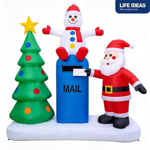 Décoration de Noël gonflable personnalisée pour extérieur, motif Père Noël et bonhomme de neige sur boîte aux lettres et sapin, style dessin animé mignon - Product Image 1