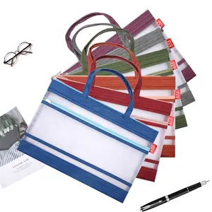 A4 Document Bag Double Zipper Book File Folder Holder Nylon Mesh Oxford Handbag Fabric Document Pouch With Handle