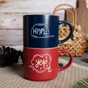 Tazze Creative in ceramica opaca per uso quotidiano interno ed <span class=keywords><strong>esterno</strong></span> doppio colore glassa testo stampato caffè e <span class=keywords><strong>set</strong></span> da tè - Product Image 4