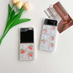 Cherry Peach Glitter decoración anticaída estilo coreano ins funda de teléfono móvil para mujer para Samsung <span class=keywords><strong>Z</strong></span> <span class=keywords><strong>Flip</strong></span> <span class=keywords><strong>4</strong></span> <span class=keywords><strong>Z</strong></span> Fold 6 w24 <span class=keywords><strong>Flip</strong></span> - Product Image 1