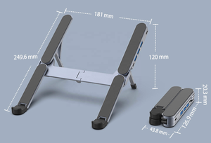 Faltbarer Aluminium-Kühlständer für Laptops mit integriertem USB3.0 Type-C Hub, verstellbarer tragbarer Notebook-Ständer für Büro und Reisen - Product Image 6