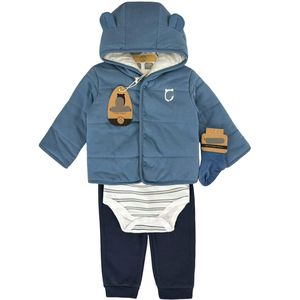 4 件套婴儿冬季服装套装 3-18 个月大 带帽羽绒服+连体衣+裤子+袜子 保暖羊毛衬里休闲服 - Product Image 2