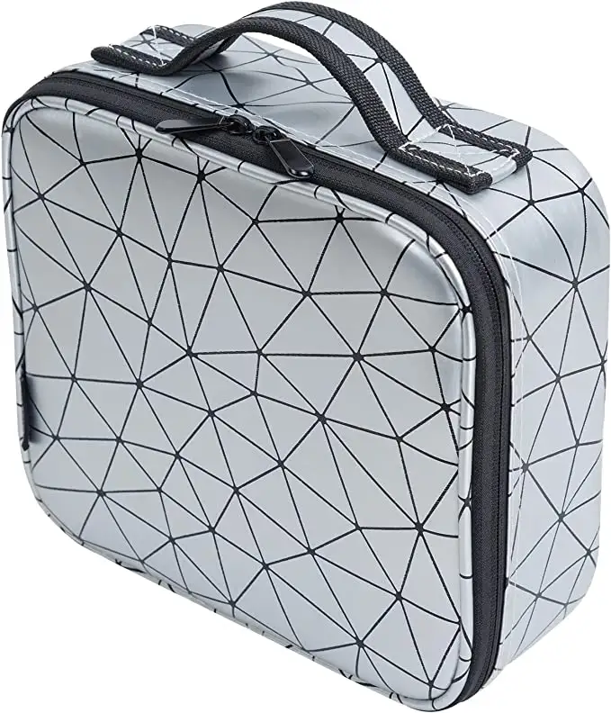 PU Leather Makeup Bag with Diamond Shape Pattern Waterproof Travel Cosmetic Bag