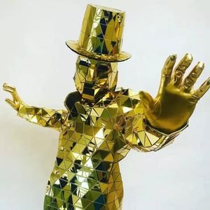 Costume da Ballo Scintillante per Spettacoli di Compleanno, Abito Futuristico Personalizzato per Night Club, Costume da Uomo Specchiato Oro e Argento per Feste - Product Image 3