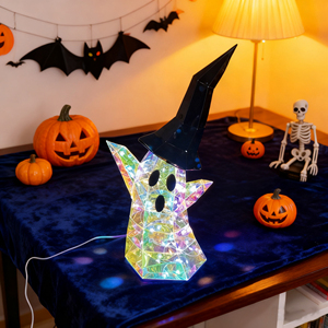 Sombrero de Fantasma LED Iluminado Hecho a Mano, Ecológico, con Alimentación USB, Material PET, Blanco/RGB, Decoración de Halloween para Adultos - Product Image 1