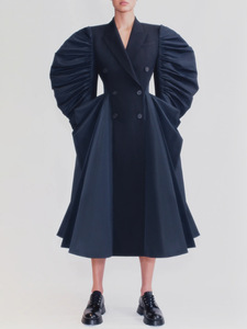 Nuevo Stock llegada otoño <span class=keywords><strong>mujer</strong></span> francés Retro vestido temperamento cintura media gabardina solapa chaqueta de doble botonadura - Product Image 2