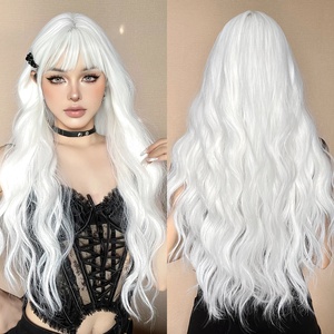 White Platinum Long Curly Synthetic <strong>Wigs</strong> with Bangs for Women Afro Daily Cosplay <strong>Lolita</strong> Wavy <strong>Wig</strong> Natural Hair Use - Product Image 1