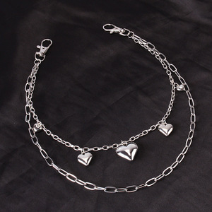 Heart-Shaped Double Layered Pants <b>Chain</b> Zinc Alloy <b>Waist</b> <b>Chain</b> For Daily Wear Unisex Hip Hop Style - Product Image 3