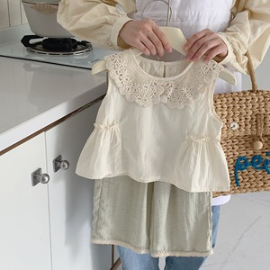 Tongxingyuan Girls Summer Outfit Set Vest And Pants Two Piece Cotton Casual Clothes Solid Color Thin Style - Product Image 2