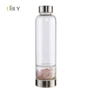 De cuarzo rosa Natural de cristal de botella de agua potable botella con tapa de acero inoxidable - Product Image 1
