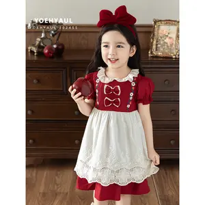 YOEHYAUL X4540 Vestido elegante de renda para bebês meninas, vestido de princesa vermelho com bainha de quatro camadas, vestidos de festa para crianças pequenas e pequenas, para meninas