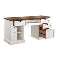 Bureau de bureau à domicile de ferme avec station de charge, plateau à clavier, rangement de classeur, bureau d'ordinateur en bois pour le travail et l'étude
