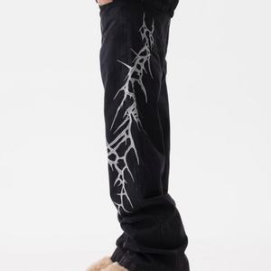 Jeans unisexe à jambe droite mi-longue, tissés, brodés, respirants, style vintage hip-hop streetwear, faible MOQ personnalisé, en denim de coton écologique - Product Image 4