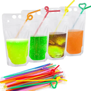 음료 파우치 음료 가방 음료 가방 주스 파우치 성인과 청소년을위한 지퍼 파티가있는 빨대가 달린 PE Boseng - Product Image 2