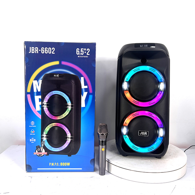 JBR-6602 Hot Selling Portable Wireless Karaoke BT Speaker FM Radio/TF/USB Super Bass Party DJ Karaoke Woofer Stereo Speaker
