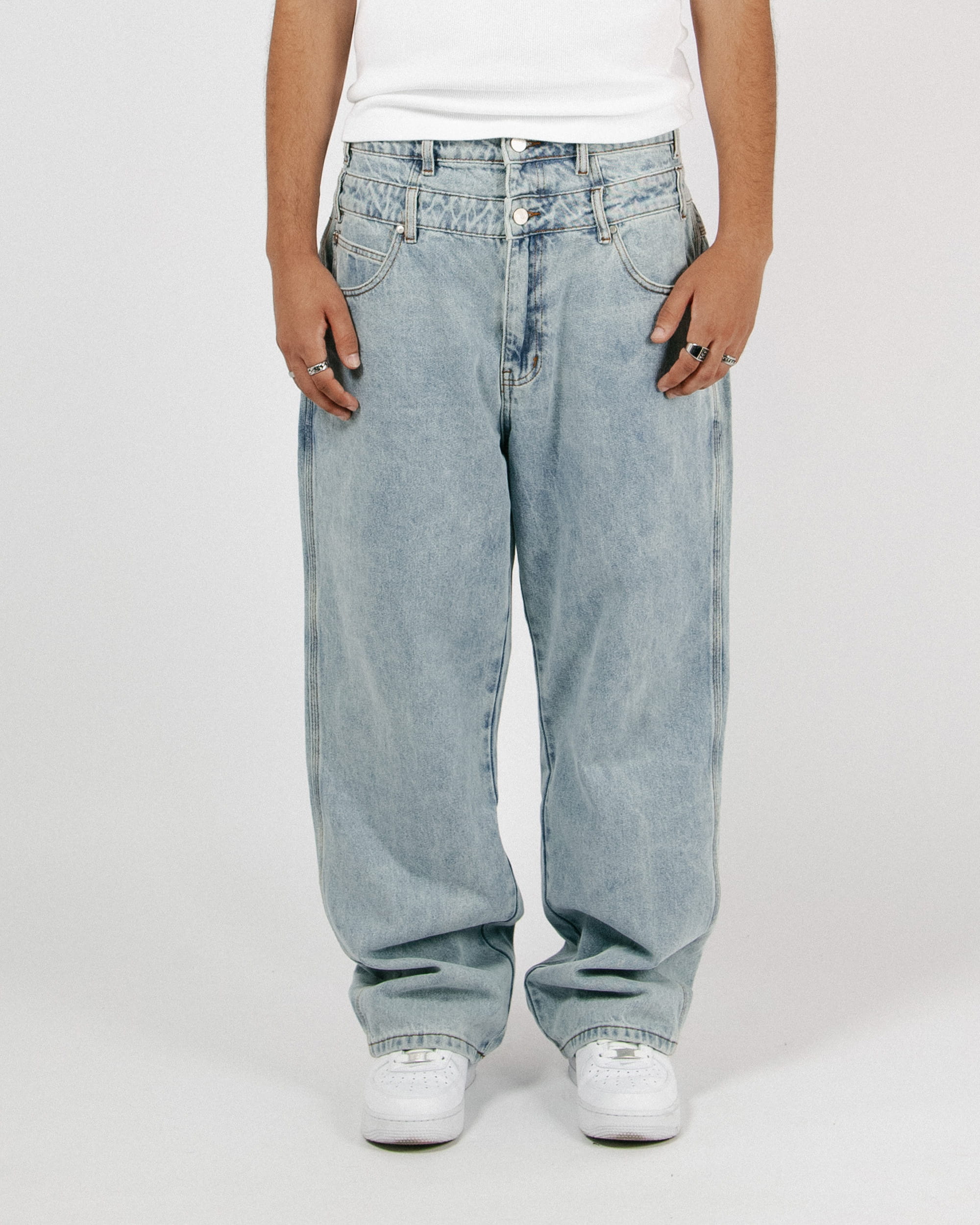 Double Waistband Denim Jean with Drawstring - YLH Men's