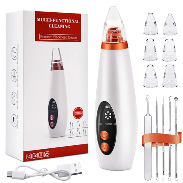 6 Suction Heads Rechargeable Vacuum Blackhead Removal Machine Pimple Suction Black Head Remover