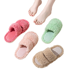 Chaussons d'intérieur pour femmes à bout fermé, très prisés à l'export, mignons, couleur bonbon en coton bouclé, antidérapants - Product Image 1