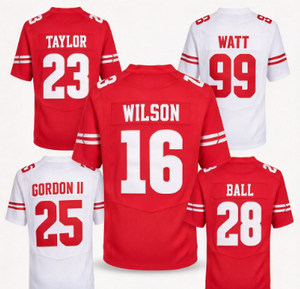 Maillot de football des Wisconsin Badgers # 16 Wilson # 23 Taylor # 99 Watt # 25 Gordon III # Collection de maillots de football universitaires cousus pour hommes, 28 modèles - Product Image 1