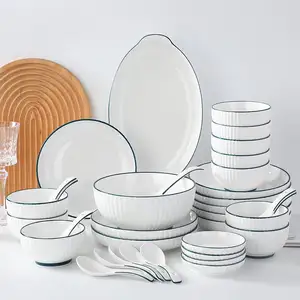 31 pieces Ceramic Dinner Plates Salad Soup Bowl Plate Dinnerware Bowls Set for Restaurant