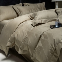 Parure de lit 4 pièces en coton marron doux et respirant pour homme, jacquard satiné teint en fil double épaisseur 50S, housse de couette et drap-housse classiques