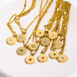 Véritable <span class=keywords><strong>collier</strong></span> rempli d'or 18 carats signe du zodiaque <span class=keywords><strong>collier</strong></span> porte-bonheur ovale en <span class=keywords><strong>acier</strong></span> <span class=keywords><strong>inoxydable</strong></span> étoile signe du zodiaque pendentif colliers - Product Image 3