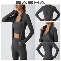Veste de yoga et de course à pied pour femmes BASHAsports, fermeture éclair sur le devant, manches longues, séchage rapide, respirante, vêtements de sport pour la salle de sport et la remise en forme avec logo personnalisé