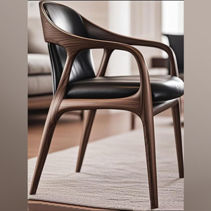 Sedia <span class=keywords><strong>da</strong></span> <span class=keywords><strong>Pranzo</strong></span> Moderna in Pelle di Ispirazione Nordica con Schienale in Noce Massiccio, Perfetta per l'Arredamento Domestico - Product Image 6