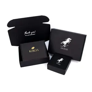 Пользовательская почтовая коробка, гофрированные упаковочные коробки, индивидуальная картонная упаковка с ручкой, квадратная черная Гофрированная коробка