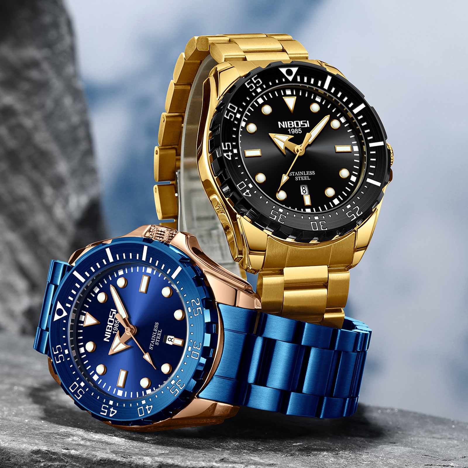 NIBOSI 2616 Men's Stainless Steel Waterproof Quartz Wrist Watch