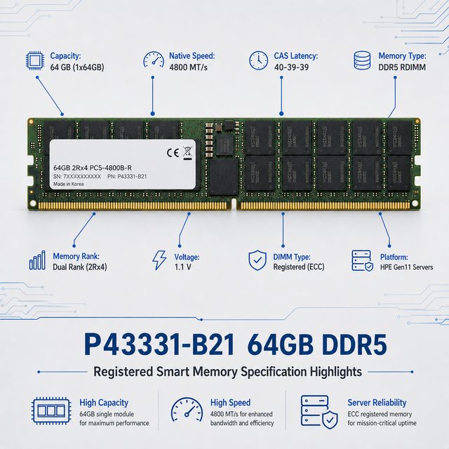 P43331-B21 Server RAM 64GB DDR5 4800MHz ECC RDIMM Registered 2Rx4 High Storage Data Center Tested Stock