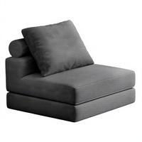 Canapé-lit carré individuel 3-en-1 convertible, chaise pliante avec revêtement en velours côtelé, mousse haute densité, dossier sans armature, pour villa